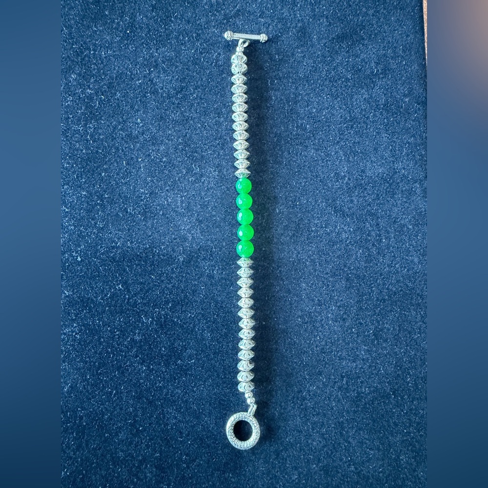 Silver and Green Beaded Bracelet